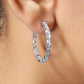 Emerald Lab Diamond Inside Out Hoop Earring in 14k Gold