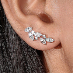 Round and Marquise Floral Climber Earring in 14k Gold