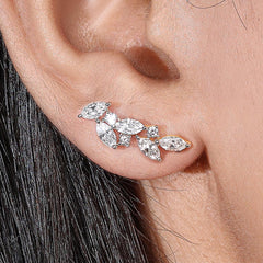 Round and Marquise Floral Climber Earring in 14k Gold