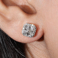 2.0Ct Halo Push Back Stud Earring Crafted in 14K Gold