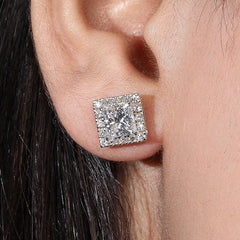 2.0Ct Halo Push Back Stud Earring Crafted in 14K Gold