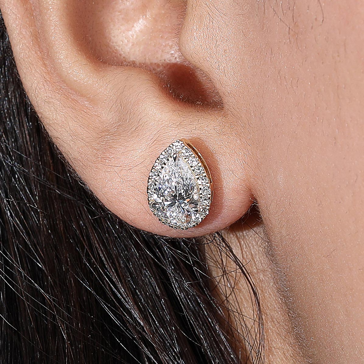 2.0Ct Halo Push Back Stud Earring Crafted in 14K Gold