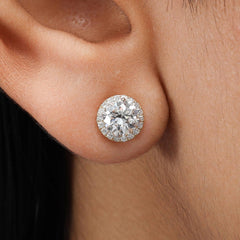 2.0Ct Halo Push Back Stud Earring Crafted in 14K Gold