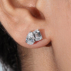 2.15 Ct Emerald and Pear Toi Et Moi Earring in 14k Gold