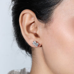 2.18 Ct Oval and Emerald Toi Et Moi Earring in 14k Gold