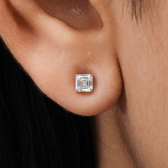 Asscher Cut Push Back Stud Earring Crafted in 14K Gold