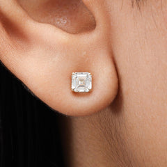 Asscher Cut Push Back Stud Earring Crafted in 14K Gold