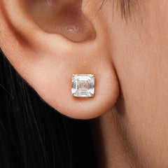 Asscher Cut Push Back Stud Earring Crafted in 14K Gold