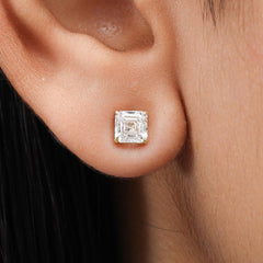 Asscher Cut Push Back Stud Earring Crafted in 14K Gold