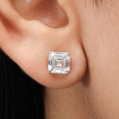 Asscher Cut Push Back Stud Earring Crafted in 14K Gold