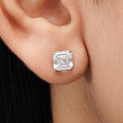 Asscher Cut Push Back Stud Earring Crafted in 14K Gold