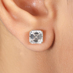 Asscher Cut Push Back Stud Earring Crafted in 14K Gold