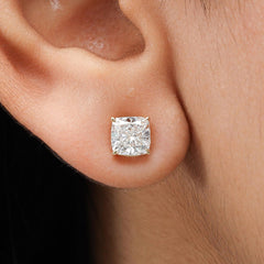 Cushion Lab Diamond Stud Earring Crafted in 14K Gold - Push Back