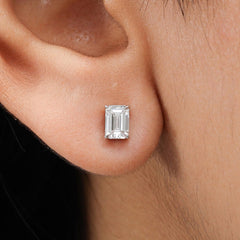 Emerald Diamond Stud Earring Crafted in 14K Gold - Push Back