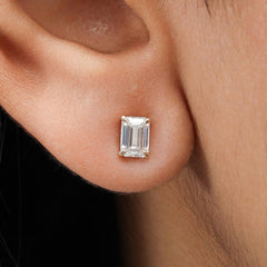 Emerald Diamond Stud Earring Crafted in 14K Gold - Push Back