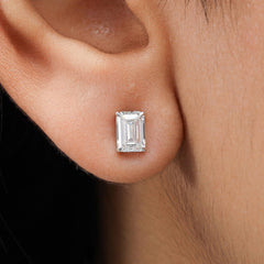 Emerald Diamond Stud Earring Crafted in 14K Gold - Push Back