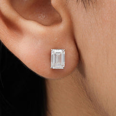 Emerald Diamond Stud Earring Crafted in 14K Gold - Push Back