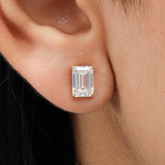 Emerald Diamond Stud Earring Crafted in 14K Gold - Push Back