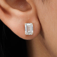 Emerald Diamond Stud Earring Crafted in 14K Gold - Push Back