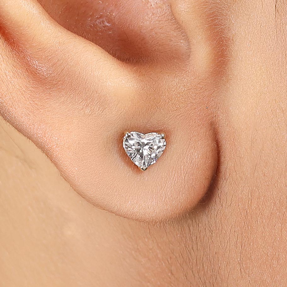 Heart Shape Stud Earring For Her in 14K Gold - Push Back