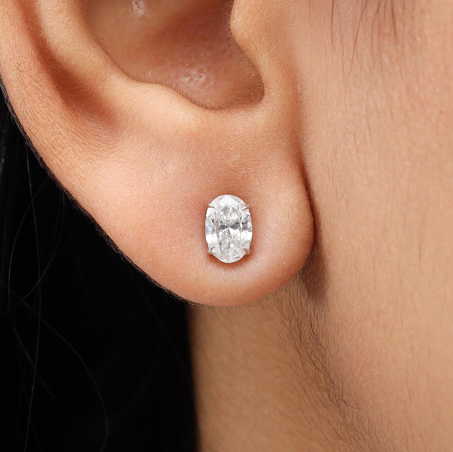 1-6 Carat Oval Stud Push Back Earring in 14K Gold - Lab Grown Diamond