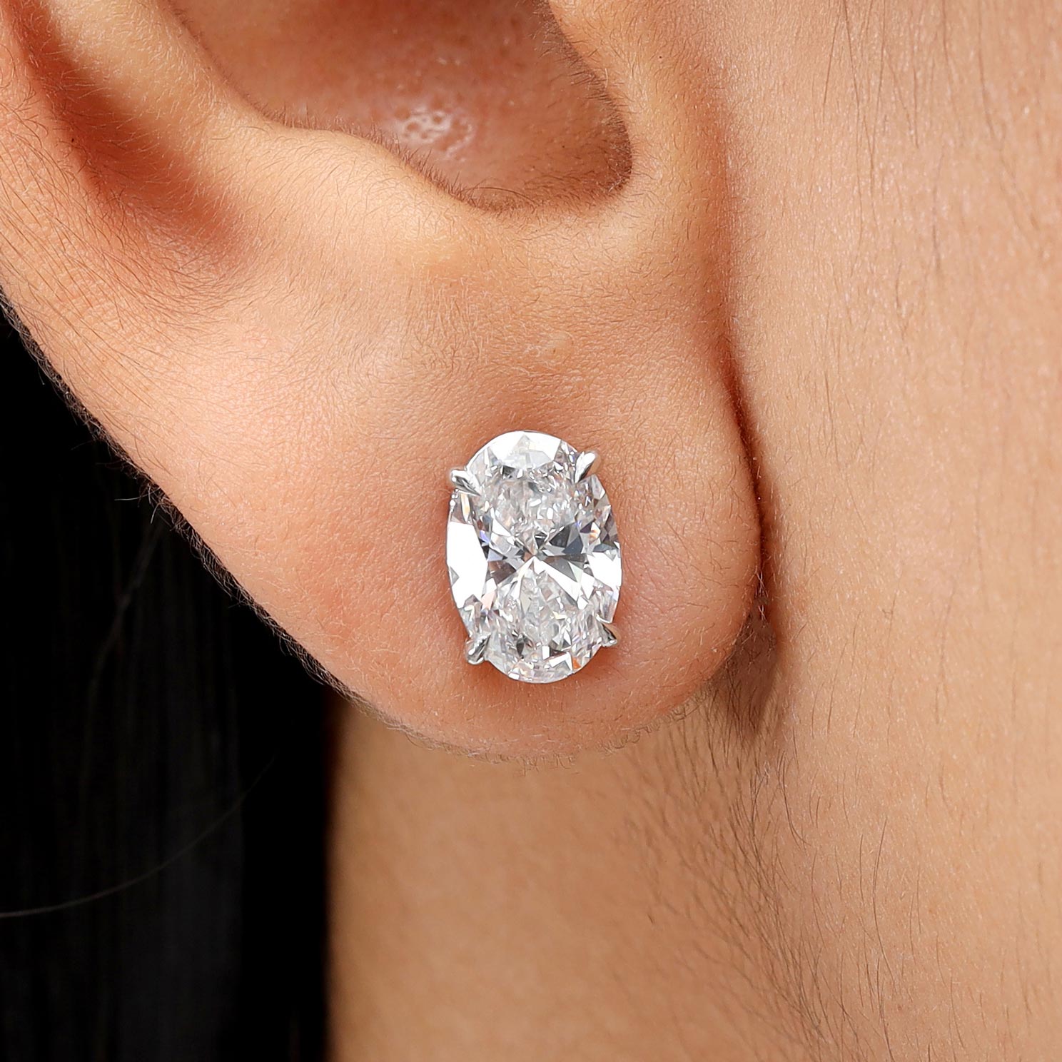 1-6 Carat Oval Stud Push Back Earring in 14K Gold - Lab Grown Diamond