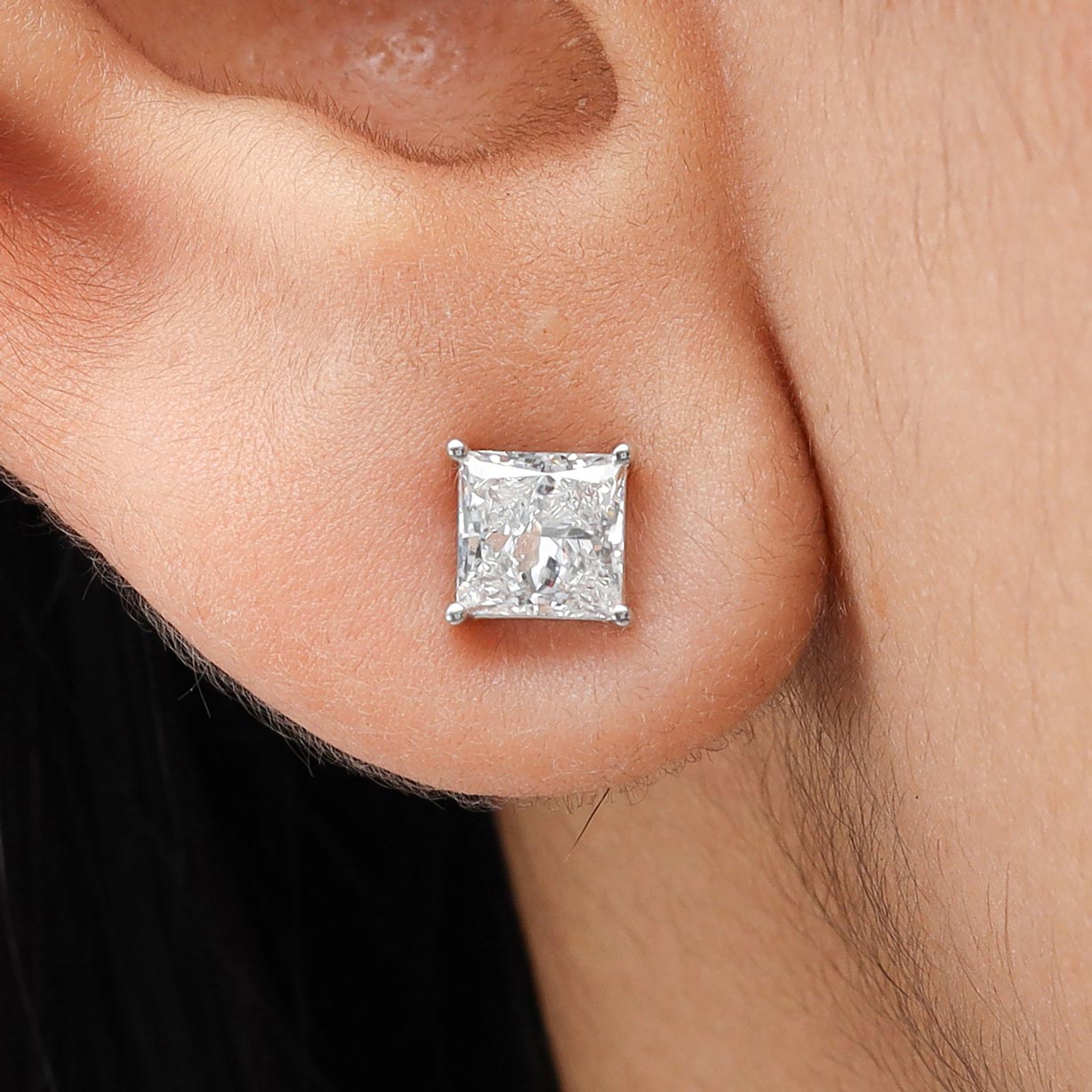 Princess Diamond Push Back Stud Earring in 14K Gold - Lab Grown Diamond
