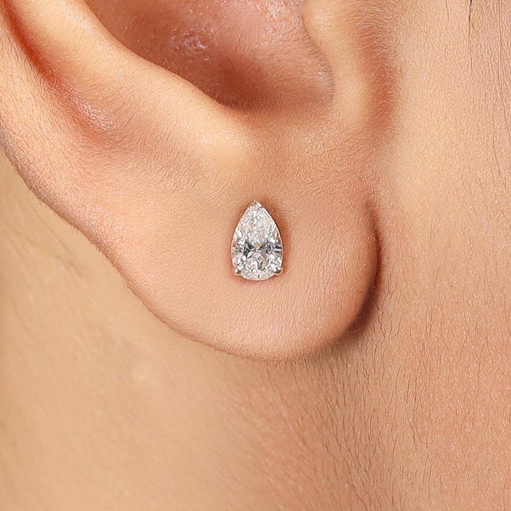 Pear Shape Diamond Stud Earring in 14K Gold - Push Back
