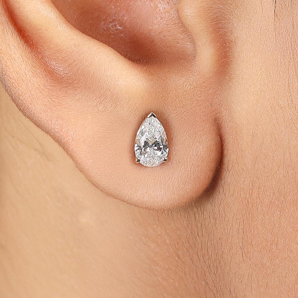 Pear Shape Diamond Stud Earring in 14K Gold - Push Back