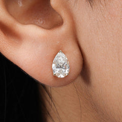Pear Shape Diamond Stud Earring in 14K Gold - Push Back