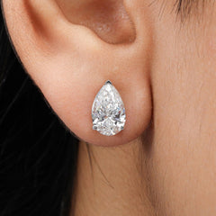 Pear Shape Diamond Stud Earring in 14K Gold - Push Back