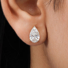 Pear Shape Diamond Stud Earring in 14K Gold - Push Back