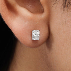 Radiant Lab Diamond Stud Earring in 14K Gold - Push Back