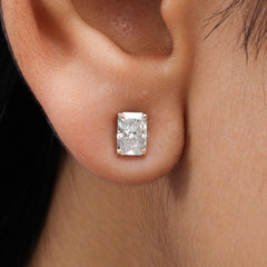 Radiant Lab Diamond Stud Earring in 14K Gold - Push Back