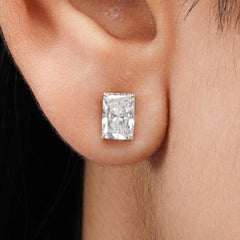 Radiant Lab Diamond Stud Earring in 14K Gold - Push Back