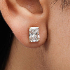 Radiant Lab Diamond Stud Earring in 14K Gold - Push Back