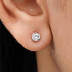 Round Lab Diamond Stud Earring in 14K Gold - Push Back