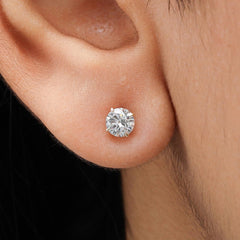 Round Lab Diamond Stud Earring in 14K Gold - Push Back