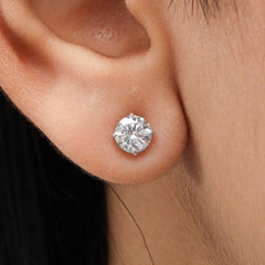 Round Lab Diamond Stud Earring in 14K Gold - Push Back