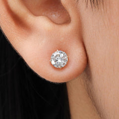 Round Lab Diamond Stud Earring in 14K Gold - Push Back