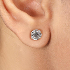 Round Lab Diamond Stud Earring in 14K Gold - Push Back