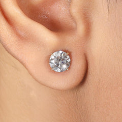 Round Lab Diamond Stud Earring in 14K Gold - Push Back