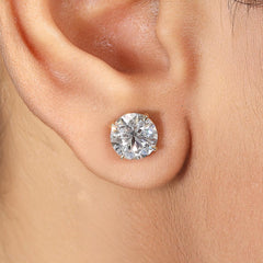 Round Lab Diamond Stud Earring in 14K Gold - Push Back