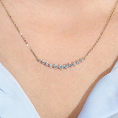 Round Diamond Bar Necklace Crafted in 14K Gold For Her
