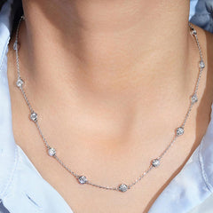 Round Lab Diamond Station Necklace in 14K Gold