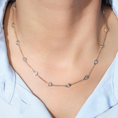 Round Lab Diamond Station Necklace in 14K Gold
