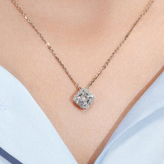 1.0Ct Lab Diamond Halo Set Necklace in 14K Gold For Women