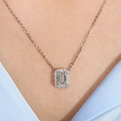 1.0Ct Lab Diamond Halo Set Necklace in 14K Gold For Women