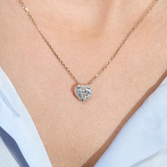 1.0Ct Lab Diamond Halo Set Necklace in 14K Gold For Women