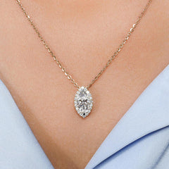 1.0Ct Lab Diamond Halo Set Necklace in 14K Gold For Women